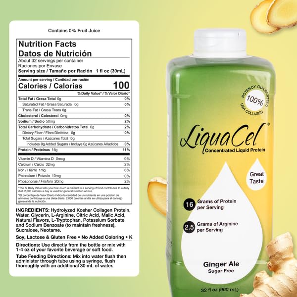 LiquaCel etiqueta y lista de ingredientes que destaca 16 g colágeno por onza y sin azúcar