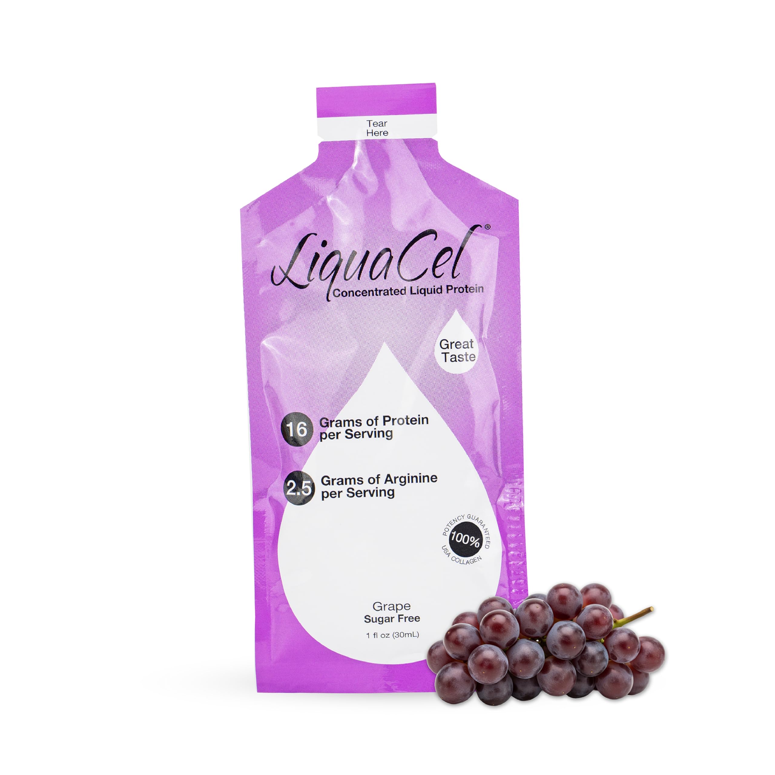 LiquaCel frente del empaque mostrando sobres y beneficio de porciones listas