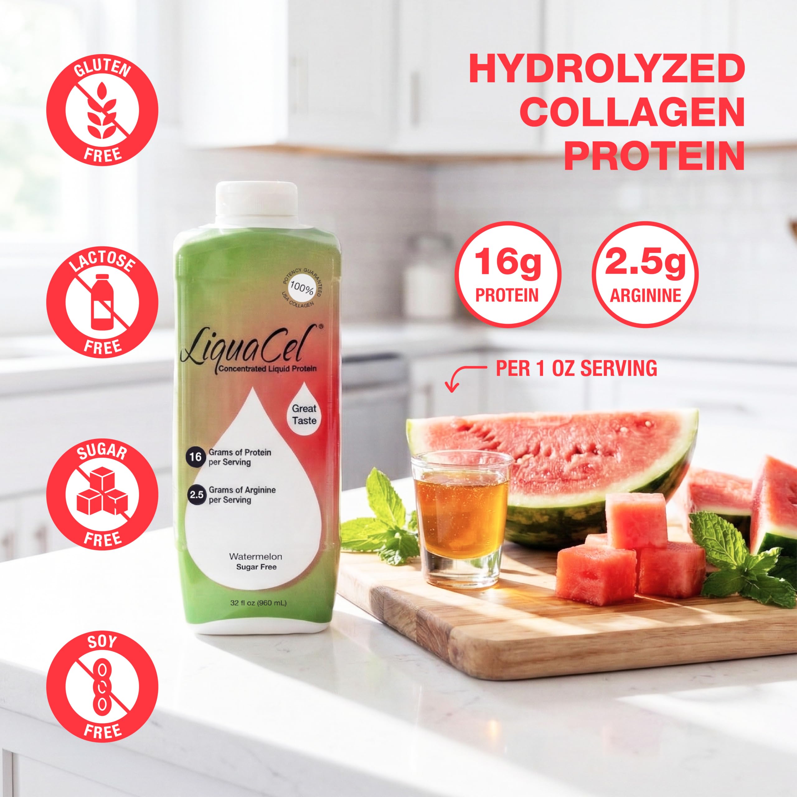 LiquaCel porción de 1 oz en cucharilla, control práctico de proteína
