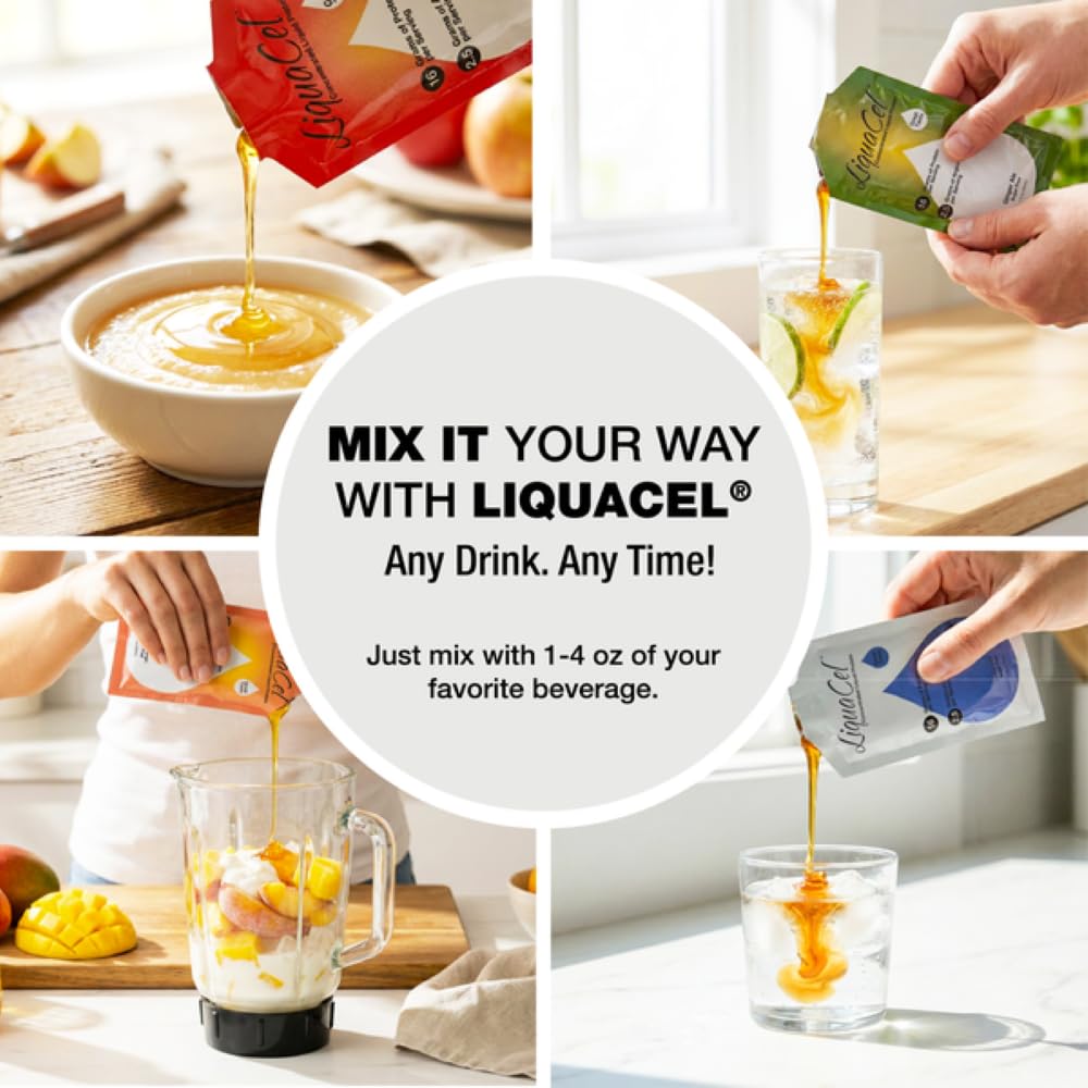 LiquaCel sobre disolviéndose en agua con gas para mezcla rápida y sabor