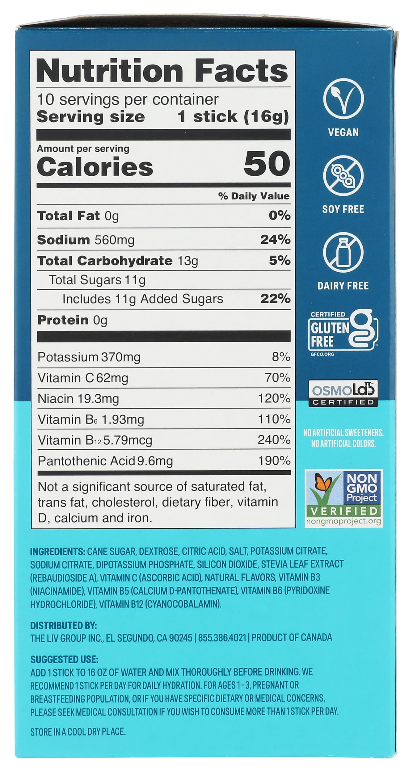 Liquid I.V. etiqueta con información nutricional y claridad en electrolitos