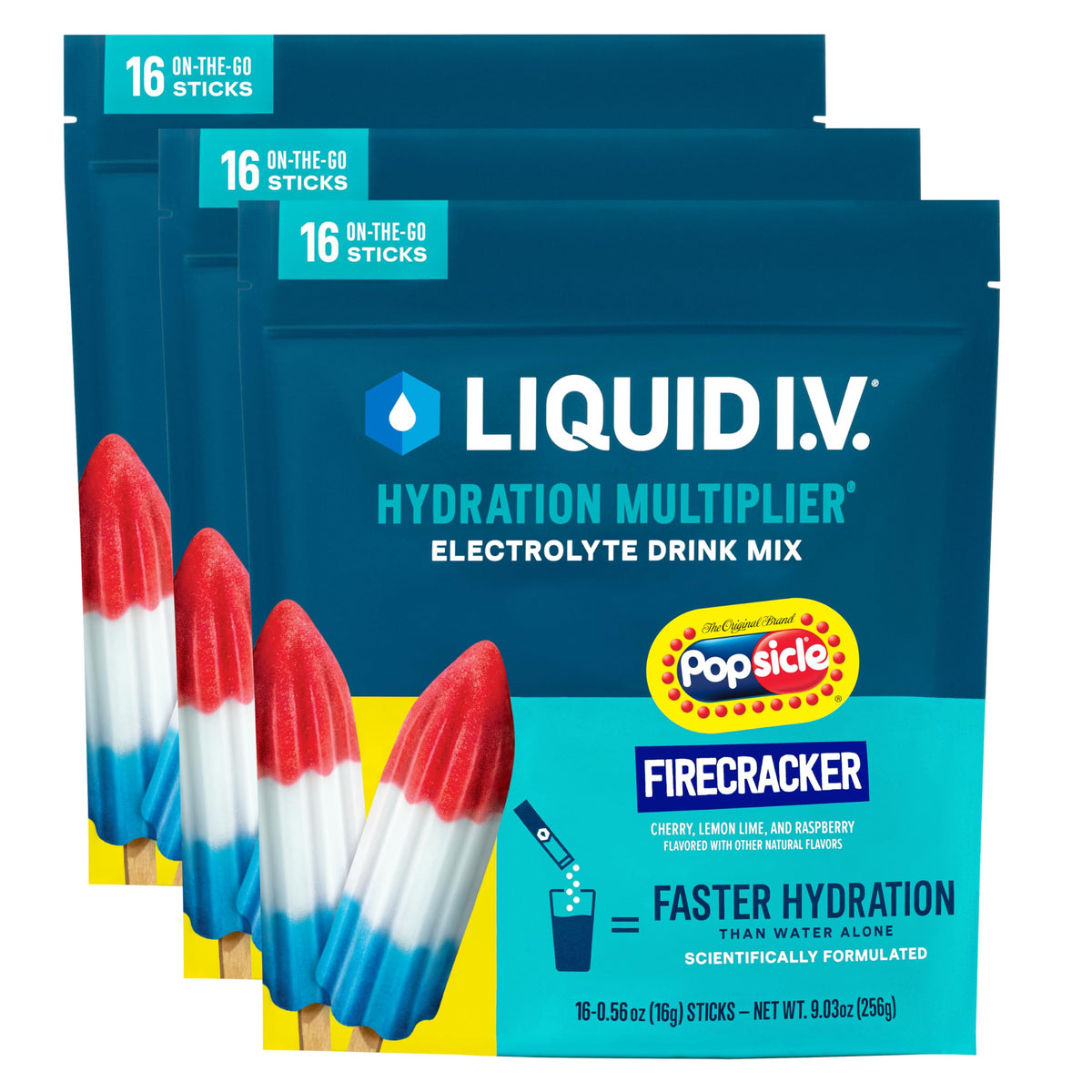 Liquid I.V. empaque frontal mostrando 48 sobres y ventaja de suministro