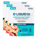 Liquid I.V. empaque frontal White Peach mostrando 42 sobres y beneficios