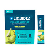 Liquid I.V. frente del paquete sabor pera mostrando la marca y beneficios