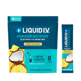 Liquid I.V. frente del paquete mostrando 16 sobres y beneficios para hidratación