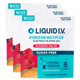 Liquid I.V. frontal caja Raspberry Melon mostrando 42 sobres y claridad del envase