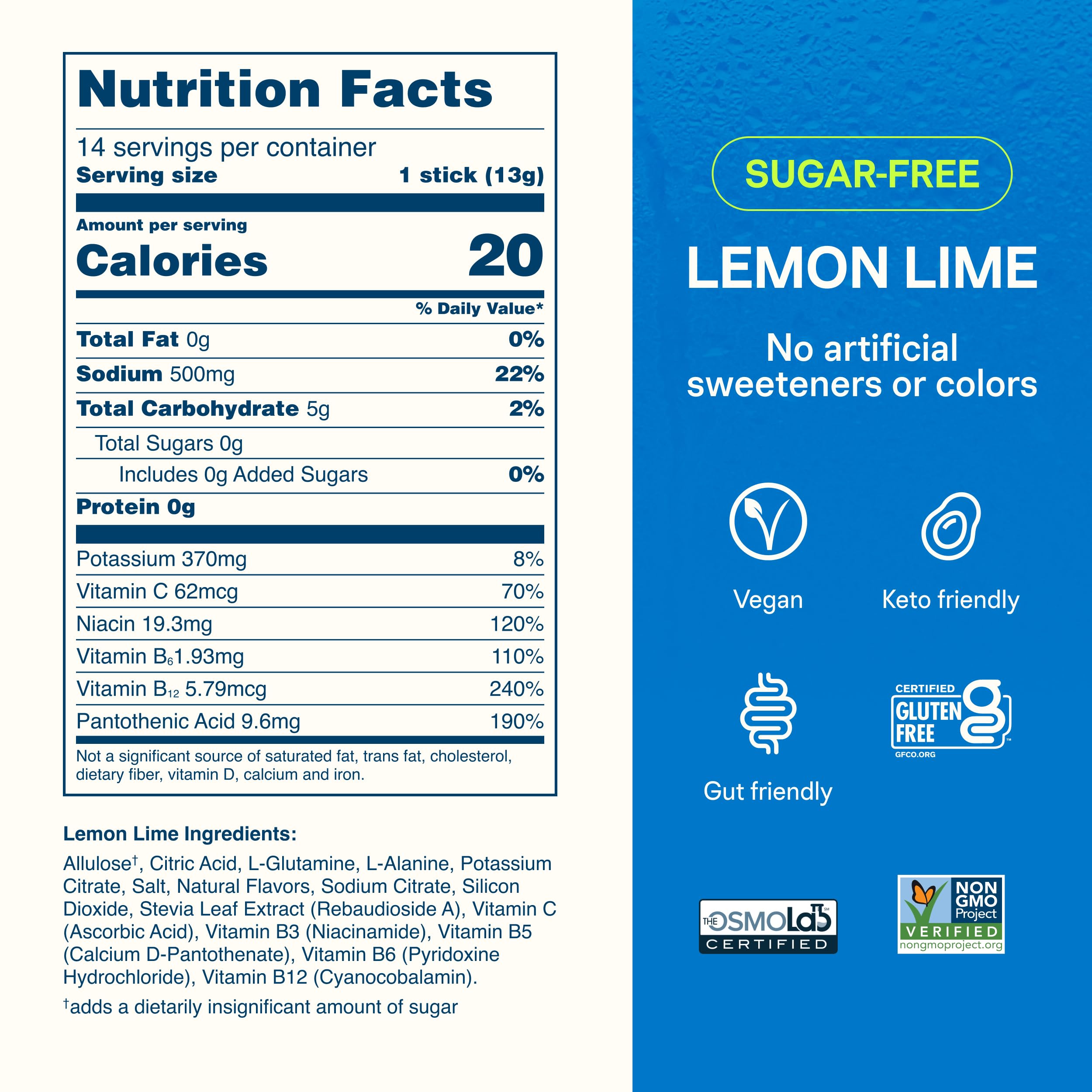 Liquid I.V. etiqueta de ingredientes enfocada en electrolitos y vitaminas