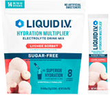 Liquid I.V. empaque Lychee Sorbet mostrando 14 sobres y diseño claro para fácil transporte