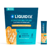 Liquid I.V. paquete delantero mostrando 16 sobres y diseño atractivo