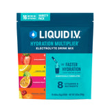Liquid I.V. paquete frontal mostrando 16 sobres y beneficios de hidratación