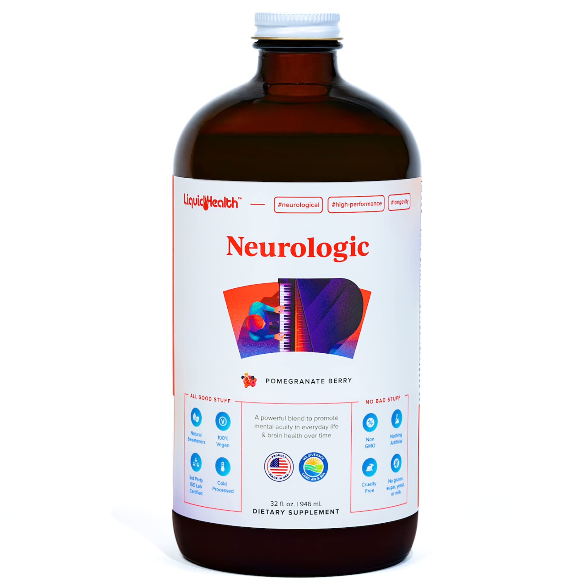 LIQUIDHEALTH frasco frontal mostrando etiqueta y beneficio de concentración