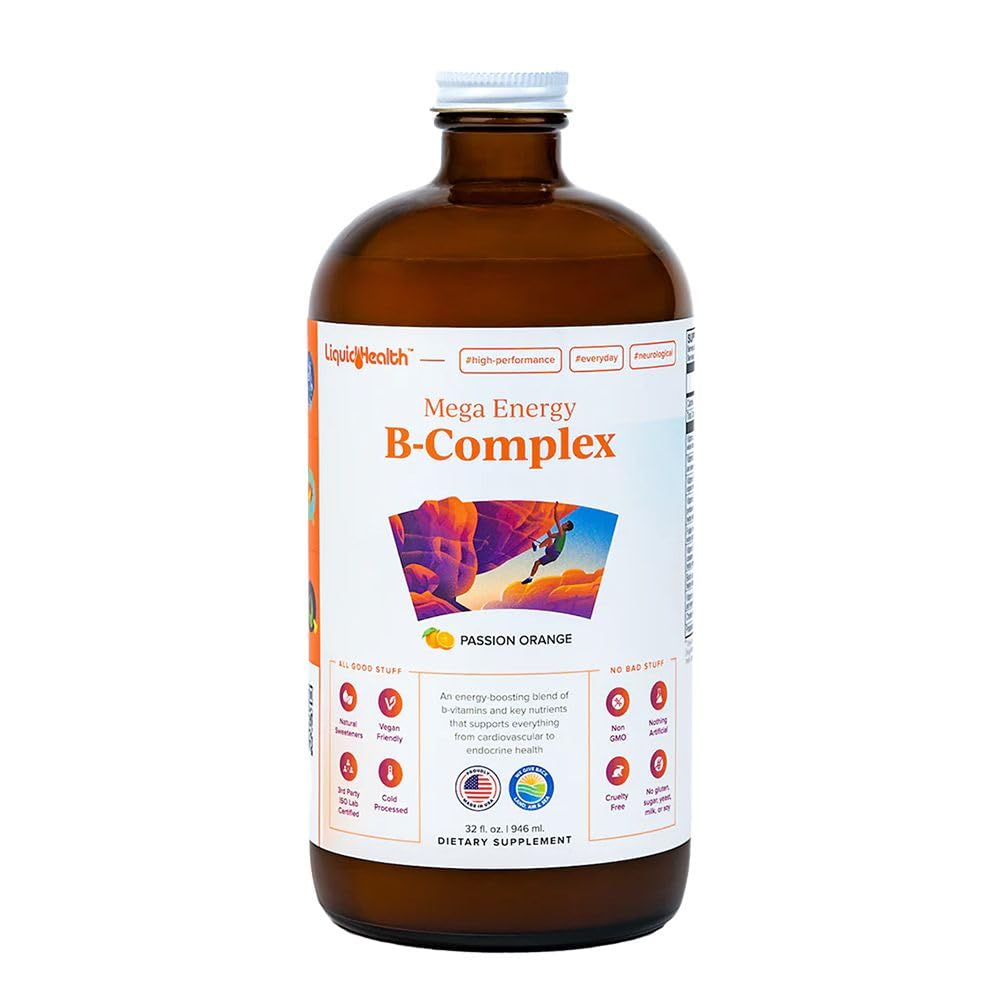 LIQUIDHEALTH botella frontal mostrando diseño y beneficios de energía