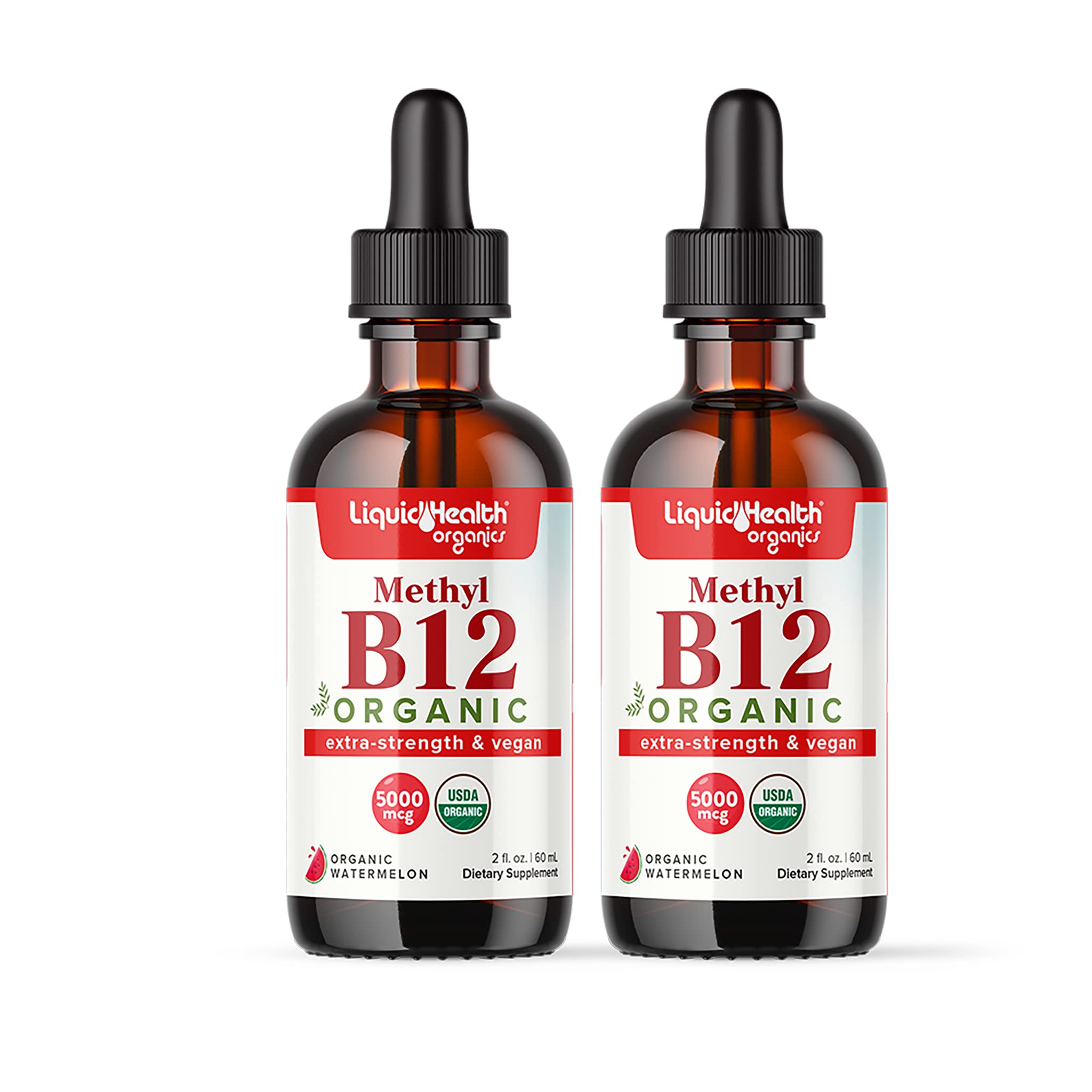 LIQUIDHEALTH frasco frontal de B12 líquido mostrando diseño y dosis