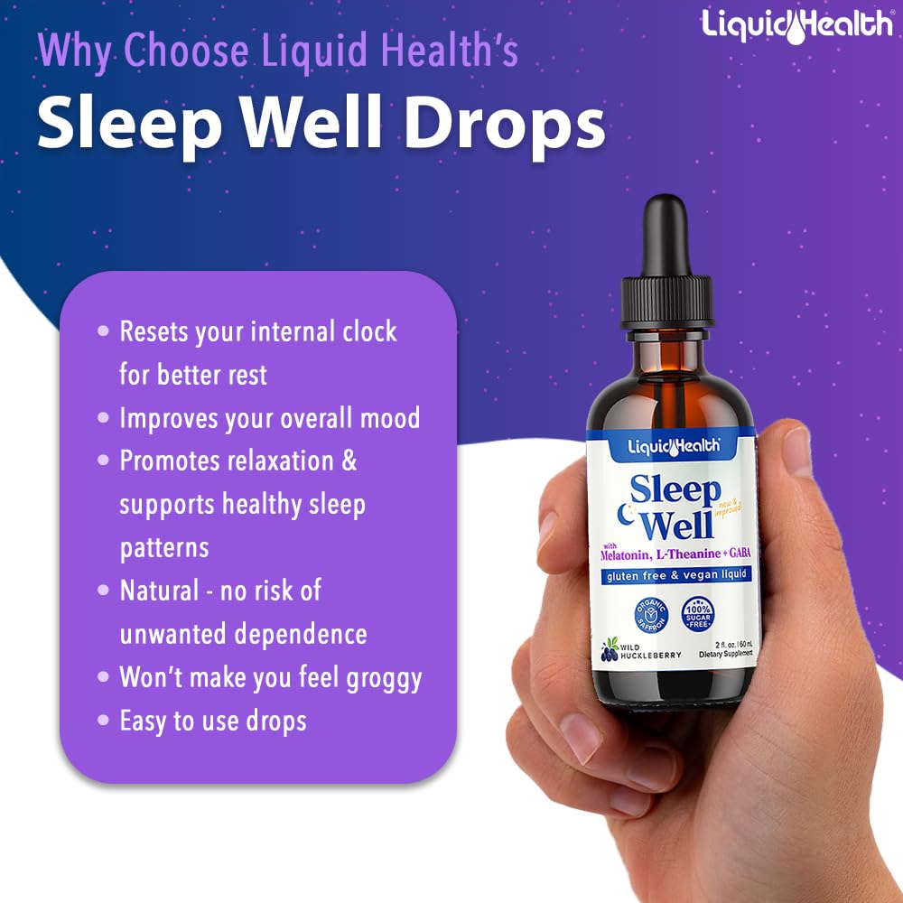 LIQUIDHEALTH uso con gotero aplicando gotas antes de dormir para facilitar conciliación del sueño