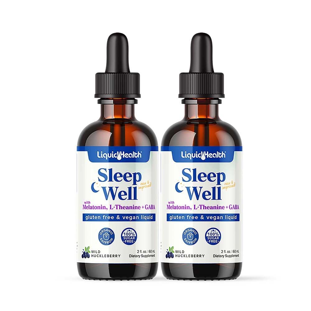 LIQUIDHEALTH botella frontal del spray Sleep Well mostrando el envase y beneficio de sueño más rápido