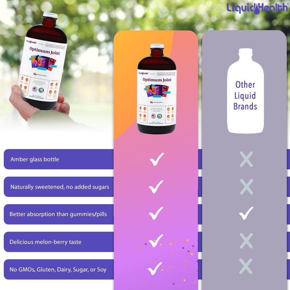 LIQUIDHEALTH botella junto a objetos para comparar tamaño y capacidad