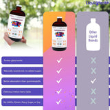 LIQUIDHEALTH botella junto a objetos para comparar tamaño y capacidad