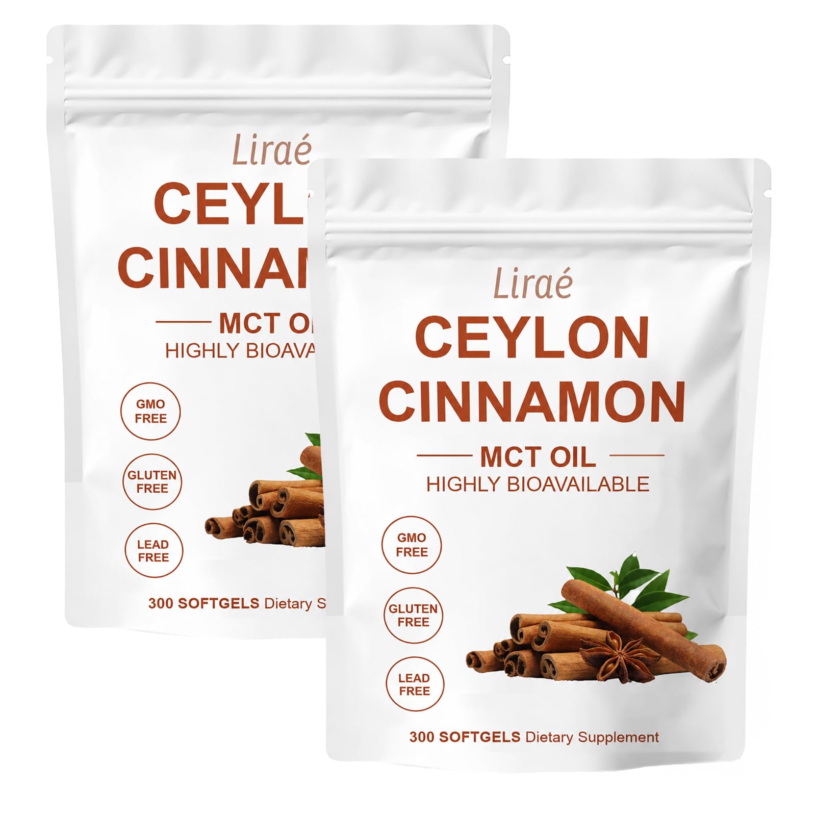 LIRAE envase frontal de Ceylon Cinnamon 300 perlas, práctico y duradero