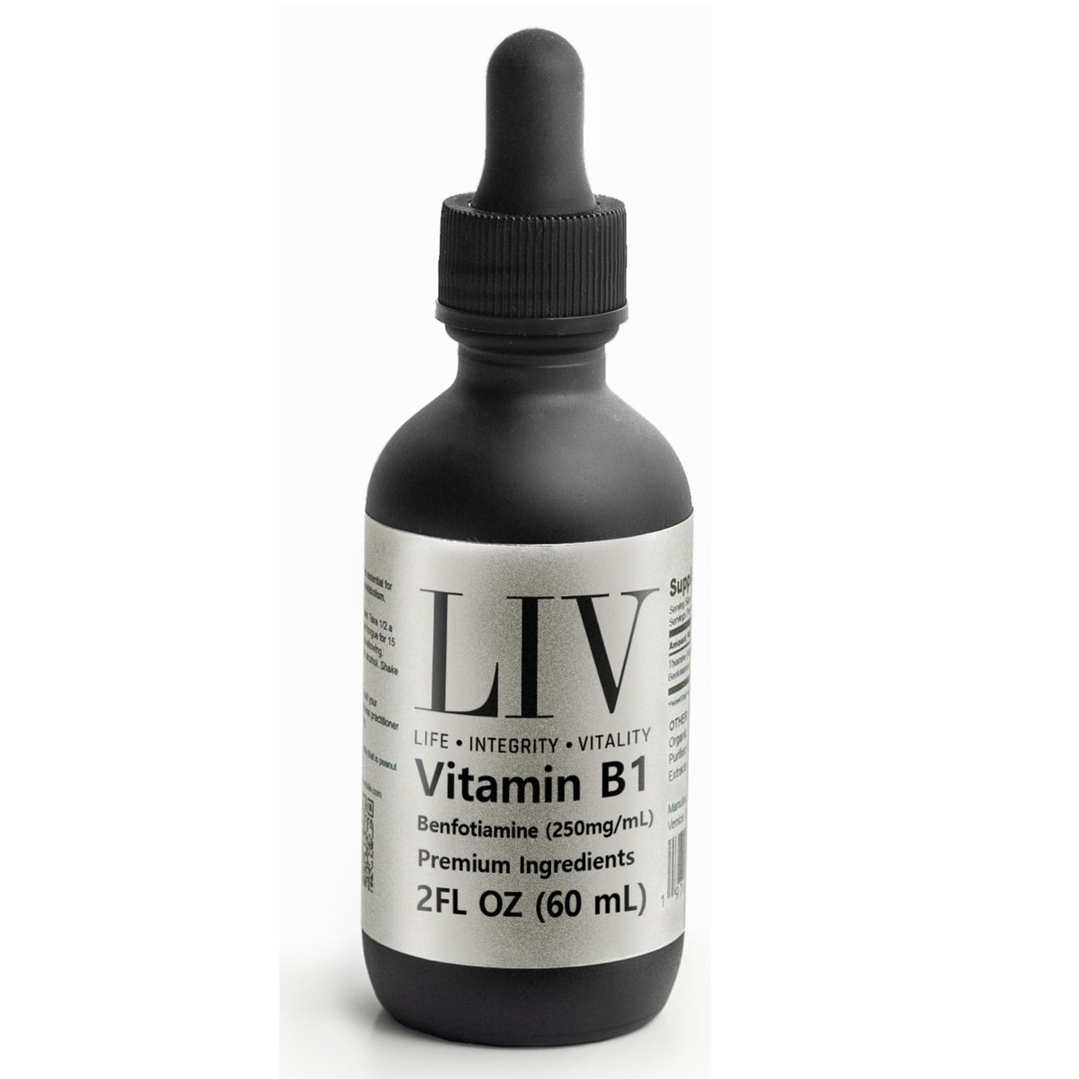 LIV Vitamin B1 frente del envase mostrando frasco y gotero, fácil dosificación