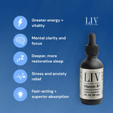 LIV Vitamin B1 gotero abierto y gotas, textura líquida de absorción rápida