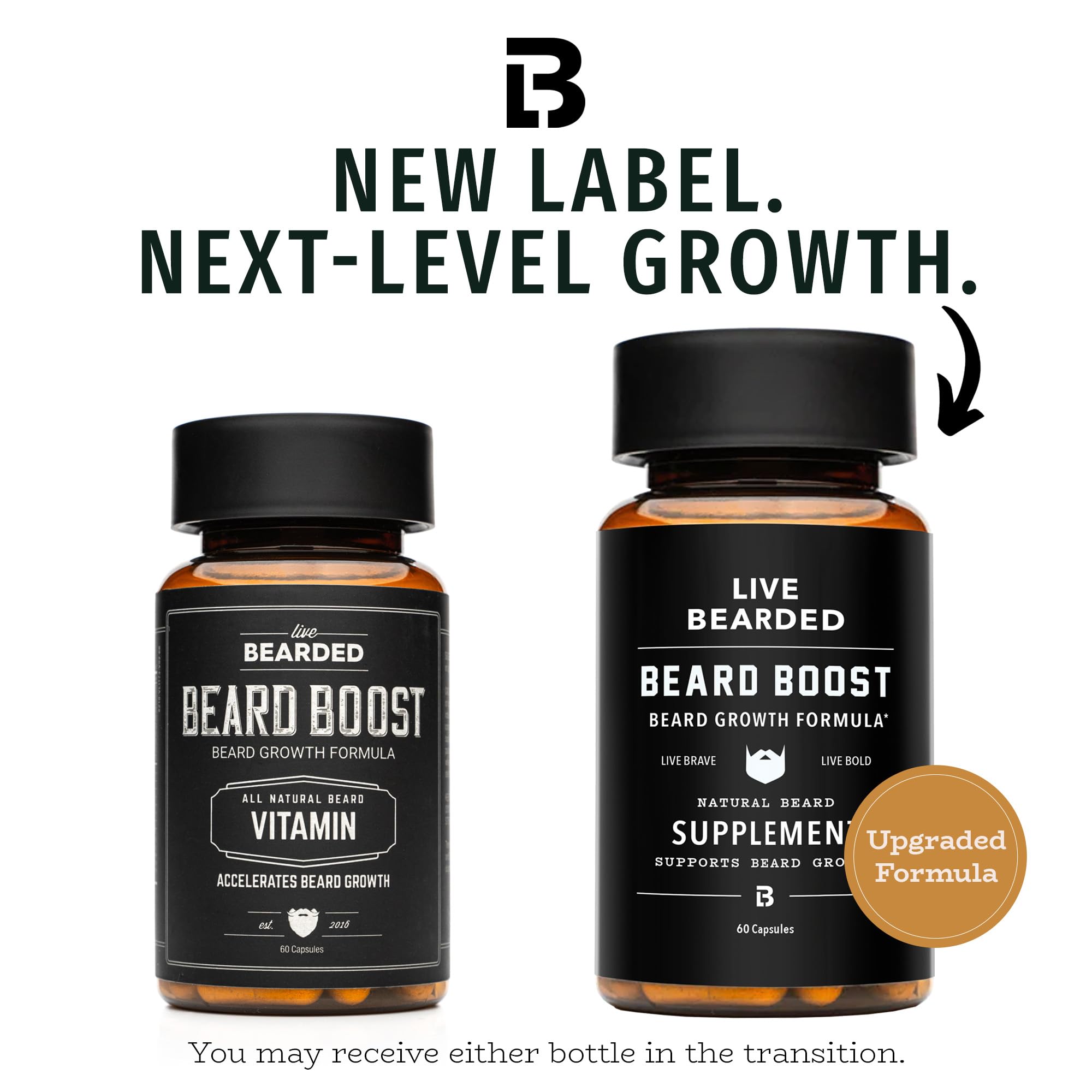 Live Bearded etiqueta abierta destacando ingredientes clave y beneficios