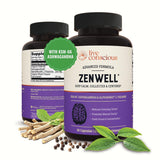 Live Conscious frasco frontal mostrando ZenWell y beneficio de calma