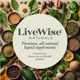 Live Wise Naturals frasco ámbar protegiendo la fórmula de la luz y preservación
