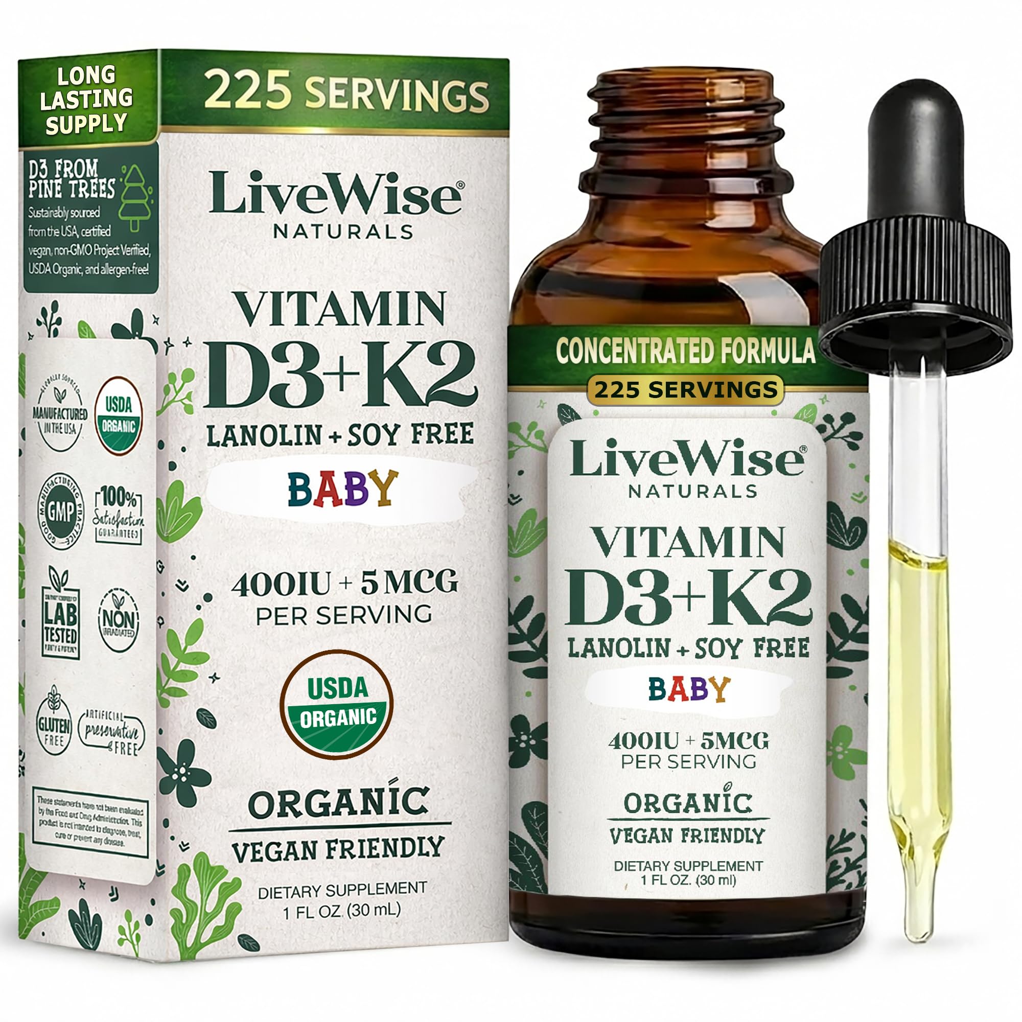 Live Wise Naturals botella frontal mostrando etiqueta clara y dosis precisa