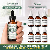 Live Wise Naturals gota de aceite cerca para evidenciar textura suave y pura