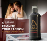 LIVEBOOST envase en mano mostrando escala y cantidad de producto