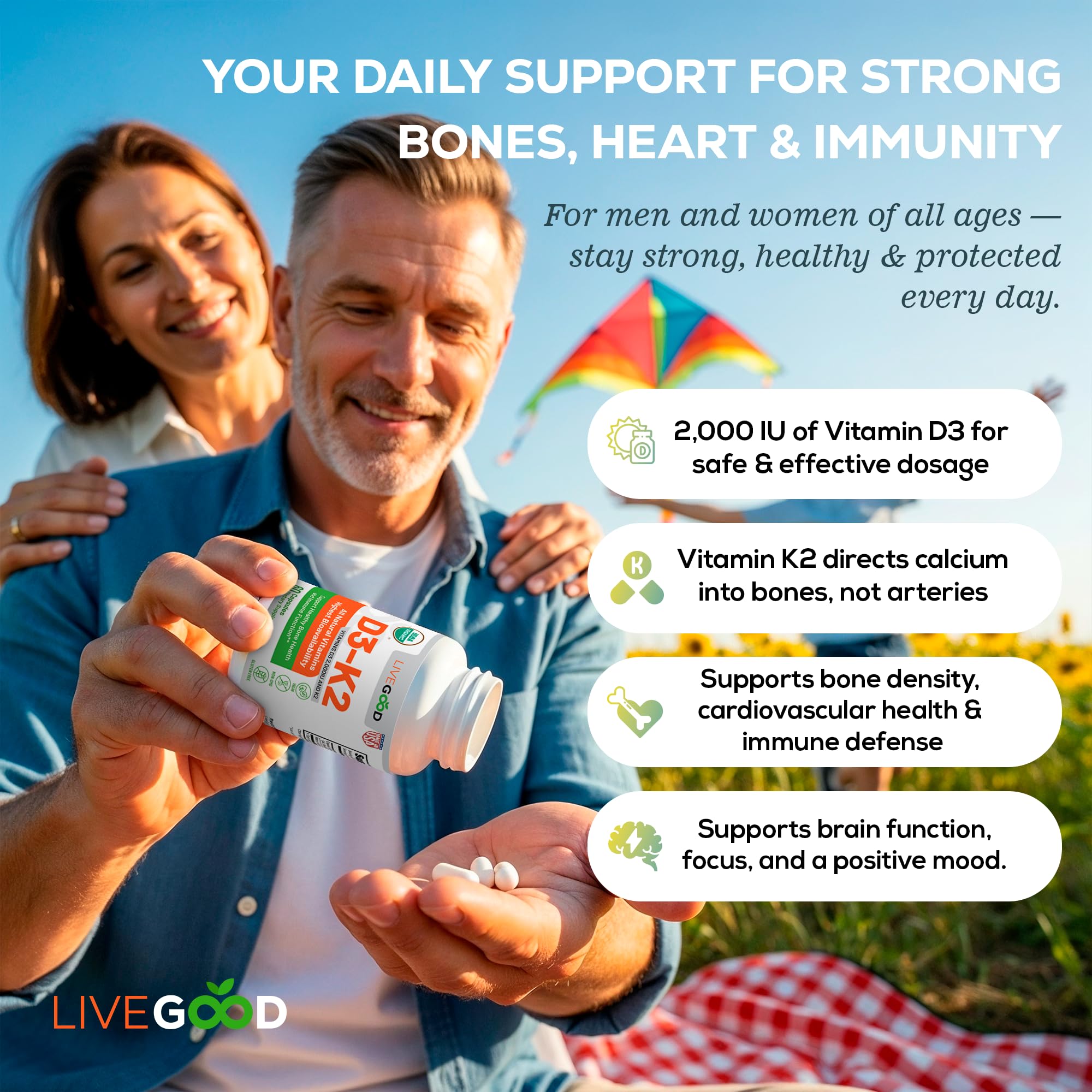LiveGood cápsula junto a moneda para comparar tamaño y facilidad de toma