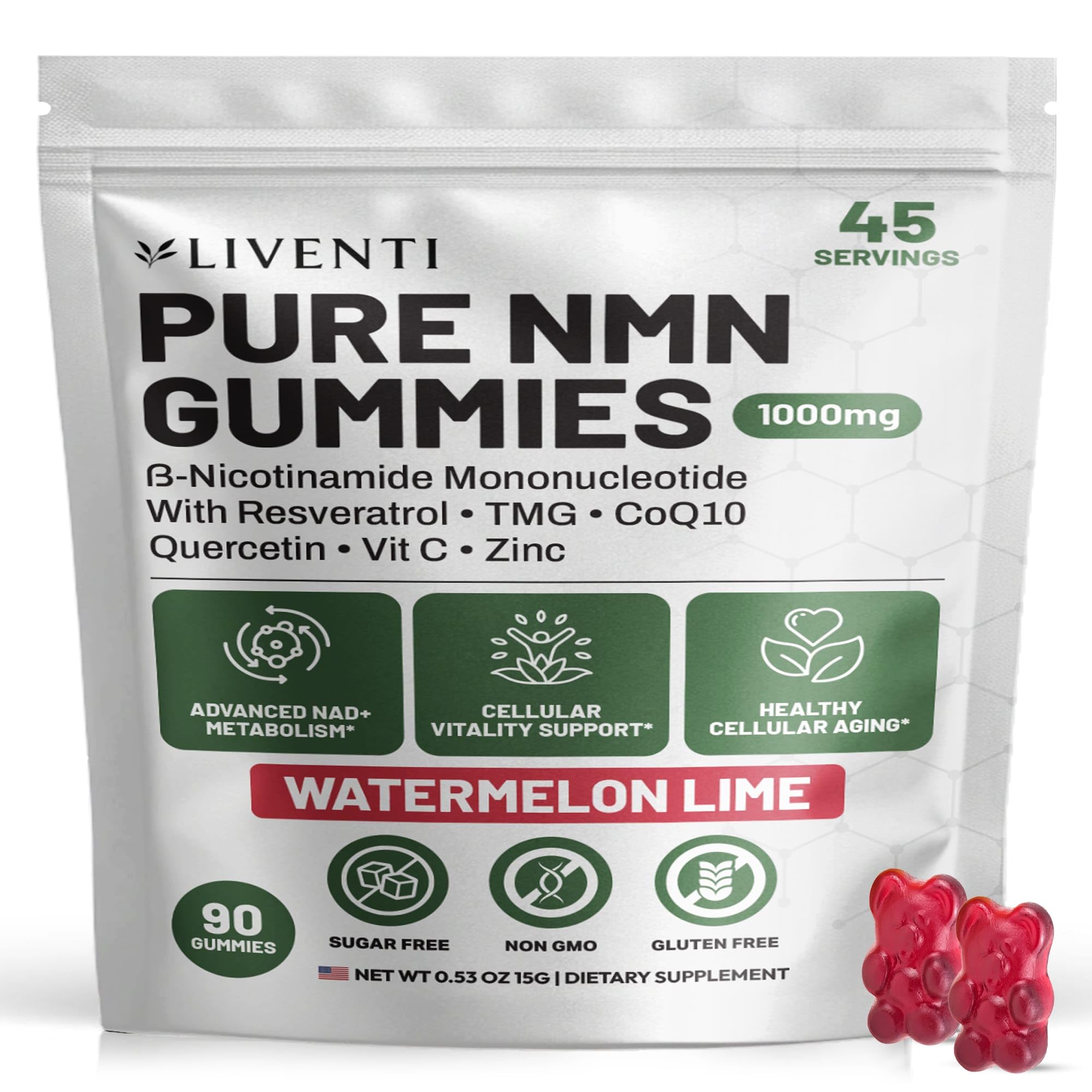 LIVENTI envase frontal muestra 90 gomitas y beneficio conveniencia diaria