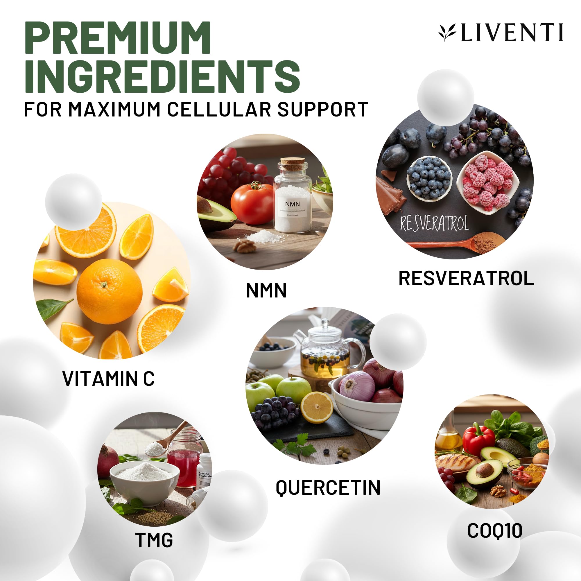 Etiqueta con lista de ingredientes clave LIVENTI para apoyo antioxidante