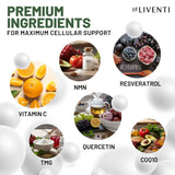 Etiqueta con lista de ingredientes clave LIVENTI para apoyo antioxidante