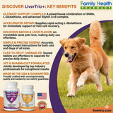 Etiqueta de LiverTrio+ con lista de ingredientes clave y calidad