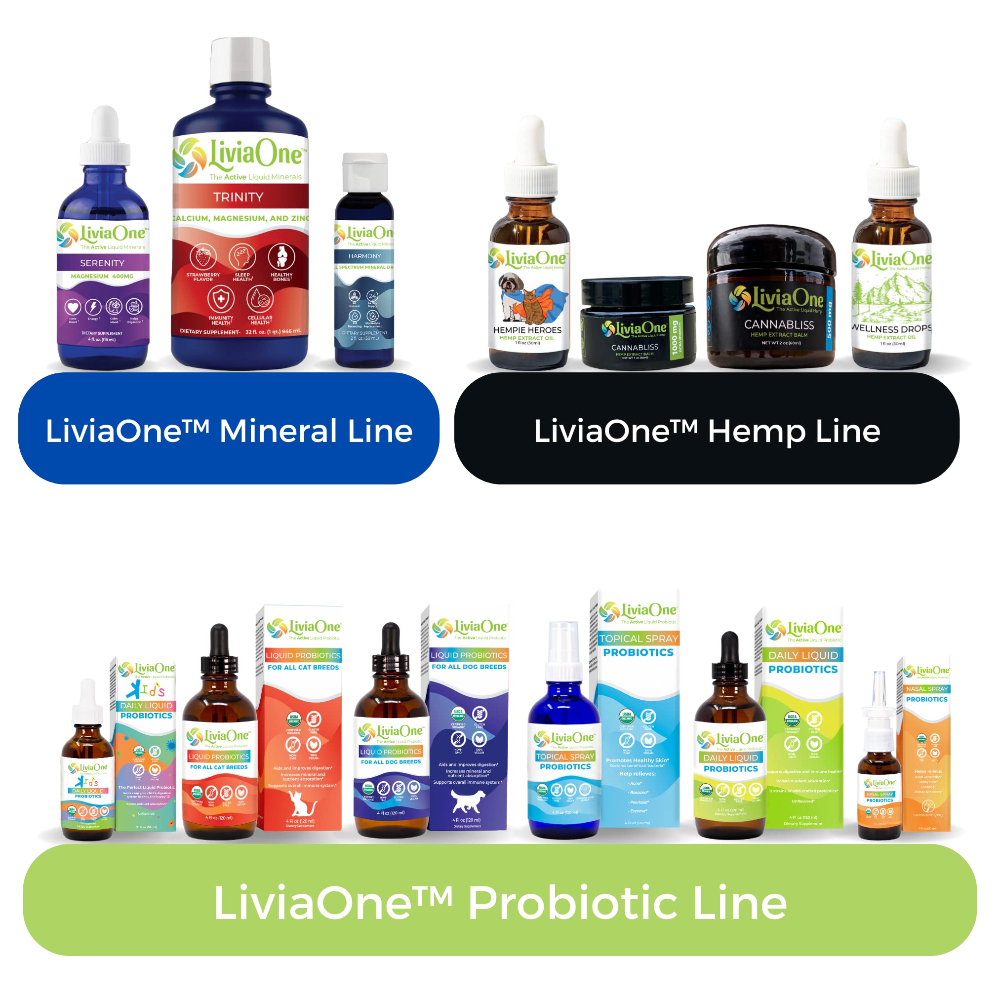 LiviaOne etiqueta con certificaciones USDA Organic y Non-GMO visibles