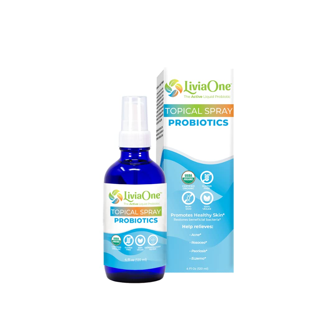 LiviaOne spray frontal mostrando envase orgánico y beneficio de equilibrio cutáneo