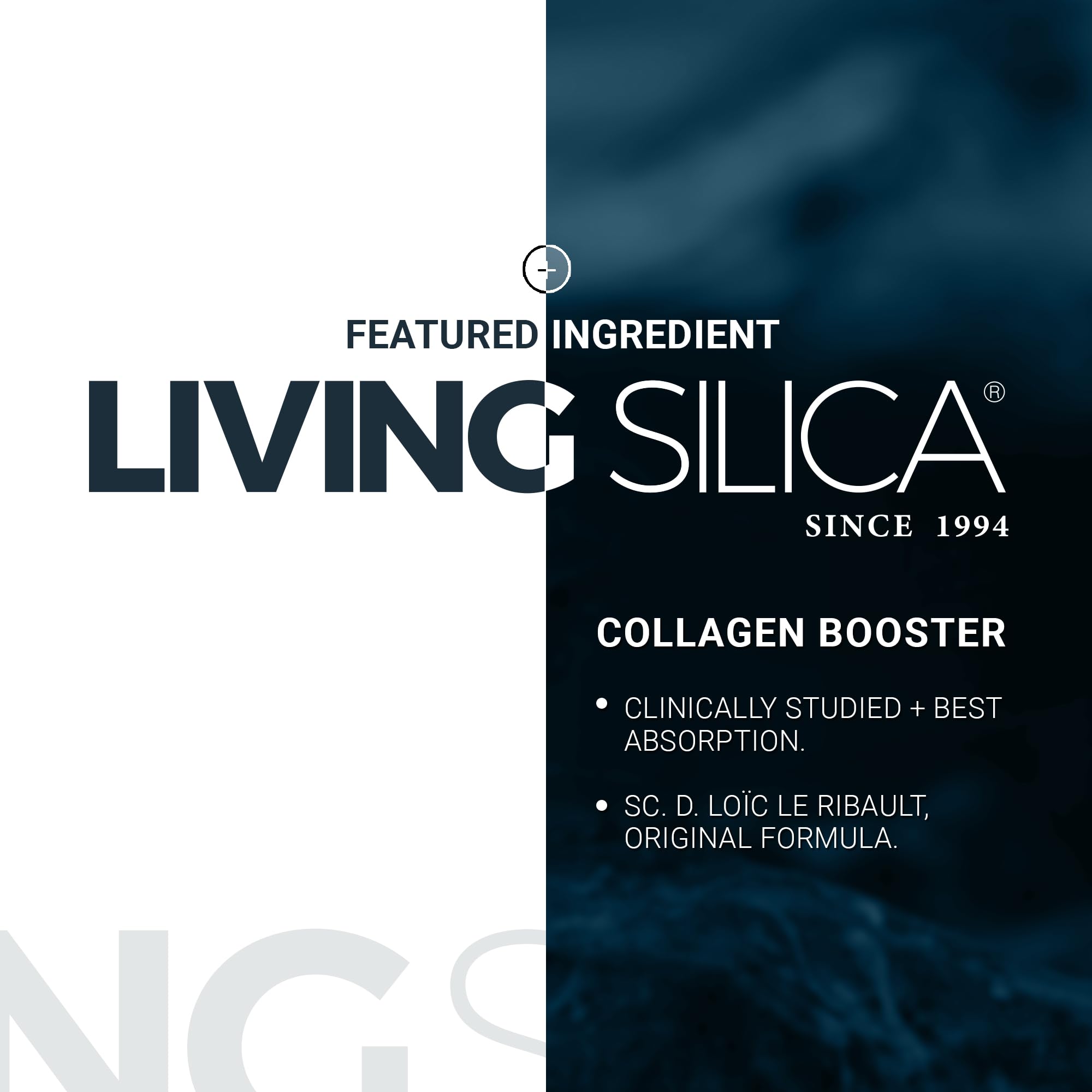 Living Silica cápsulas sobre hojas sugiere apoyo natural y estilo de vida