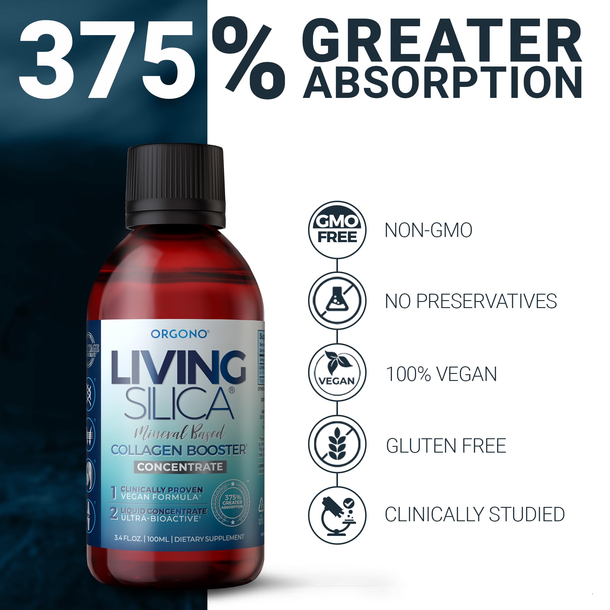 Living Silica etiqueta con información de ingredientes y certificación GMP clara