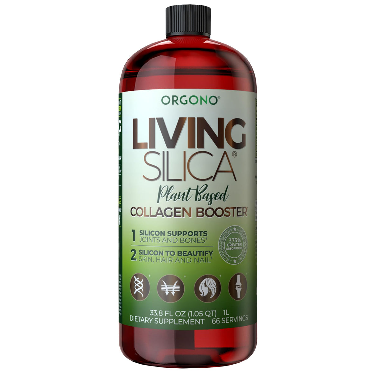 Living Silica envase frontal mostrando etiqueta y tamaño, beneficio: información clara del producto