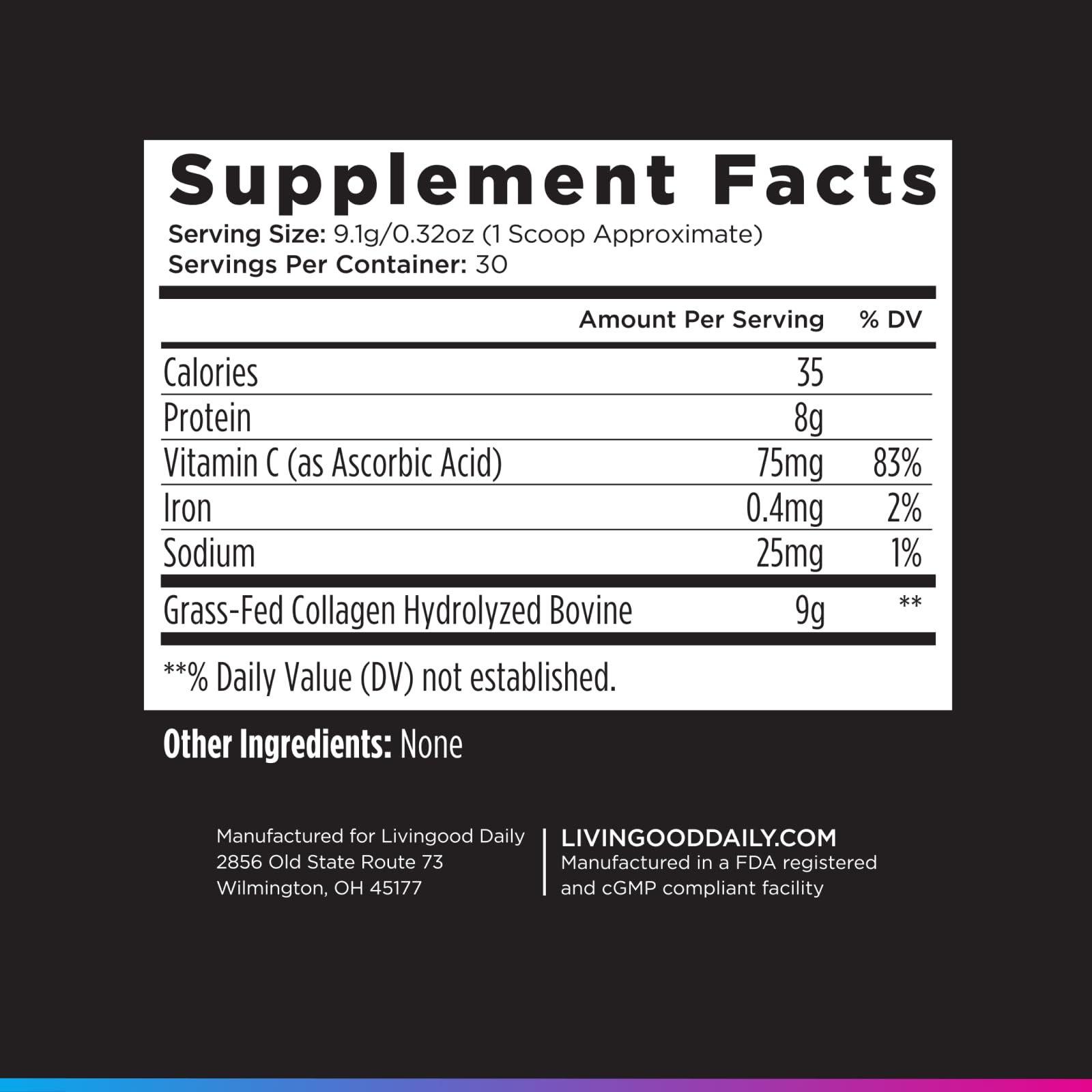 Livingood Daily envase junto a regla para comparar tamaño y porciones
