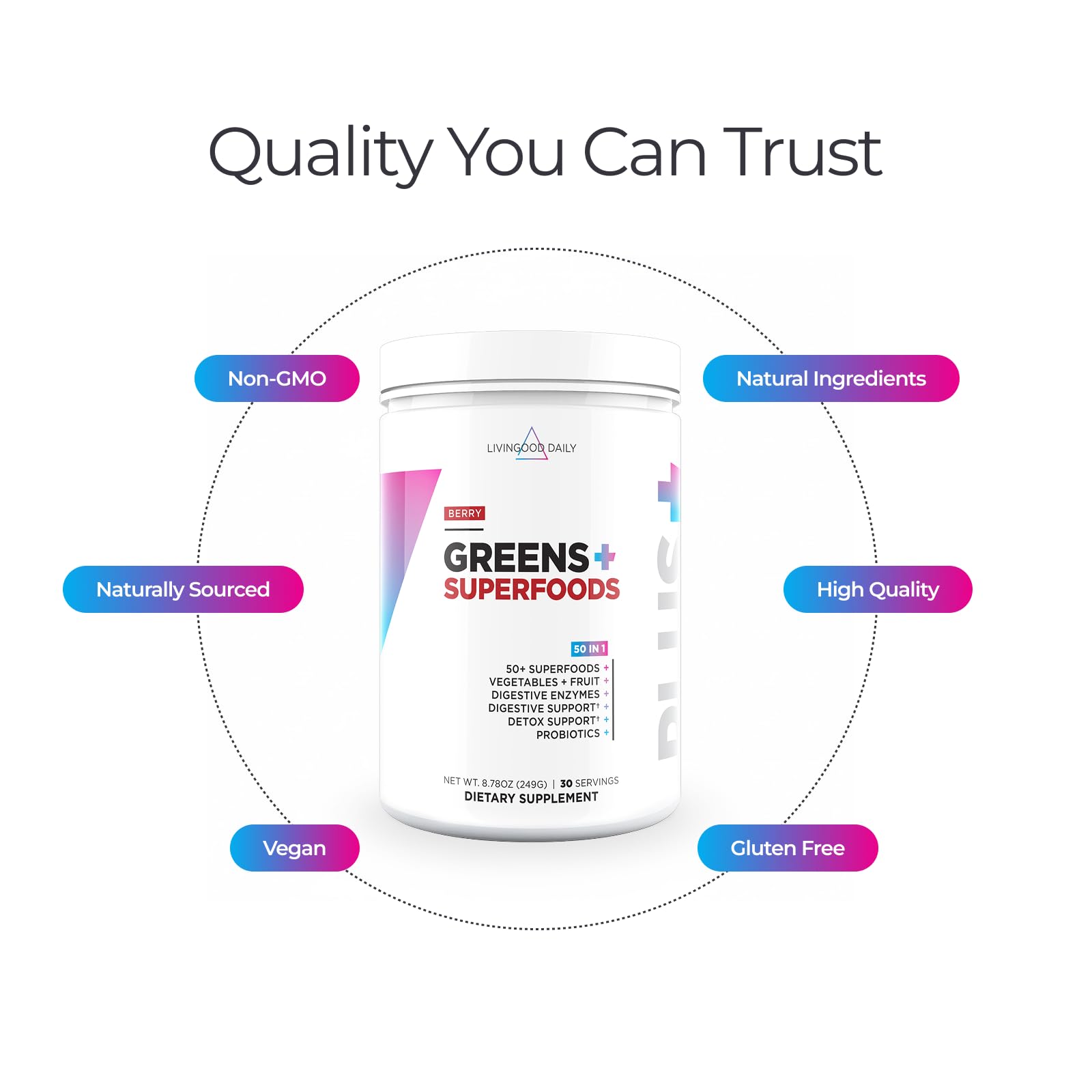 Livingood Daily cucharada con porción de 8.4 g, control de dosis sencillo