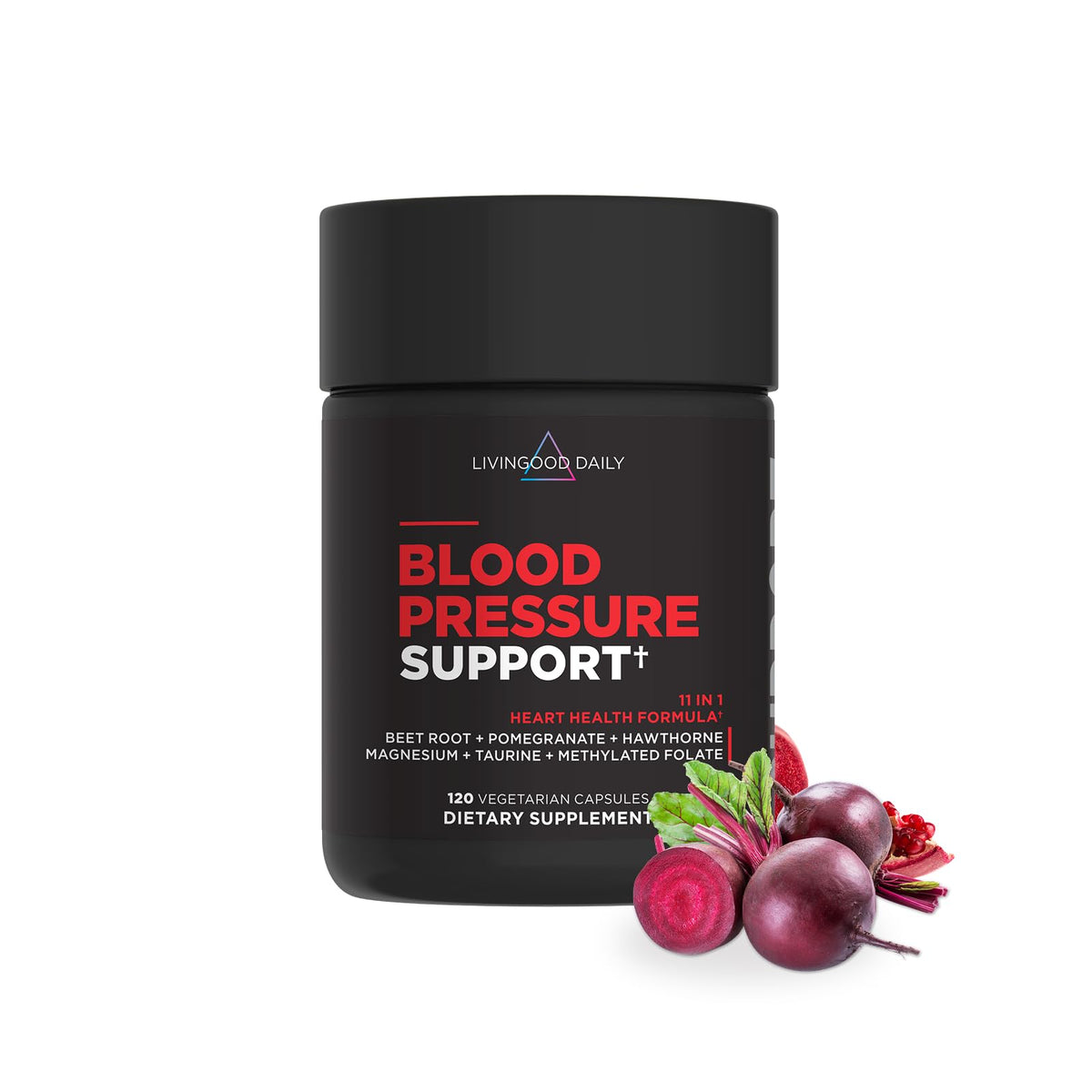 Livingood Daily frasco delantero mostrando etiqueta y beneficio cardiovascular