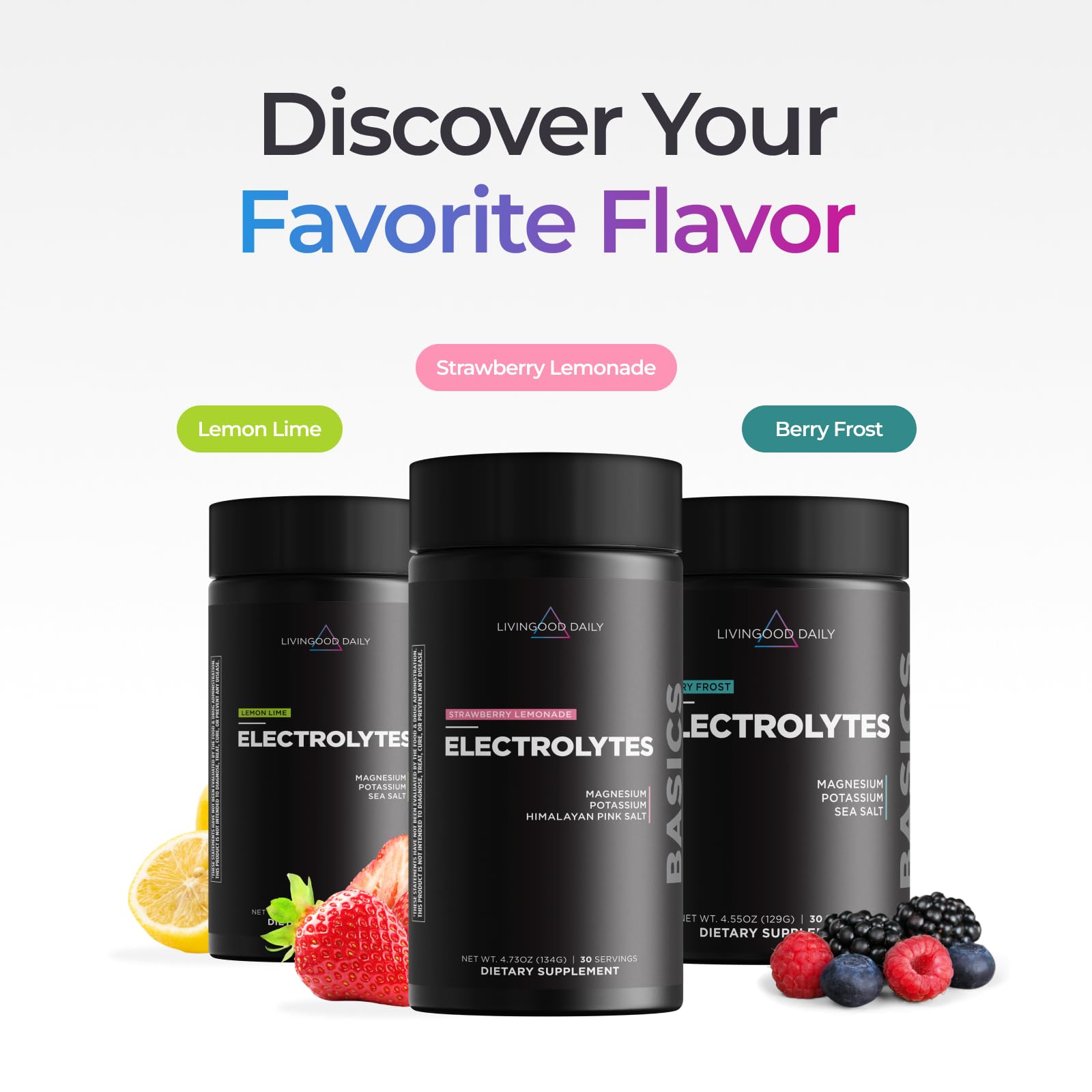 Livingood Daily muestra de ingredientes clave, electrolitos y aminoácidos beneficiosos