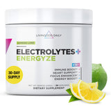 Livingood Daily frontal del envase mostrando el sabor limón lima y beneficios
