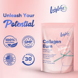 LivLyLuxe comparación de tamaño del envase con un vaso para referencia de porción