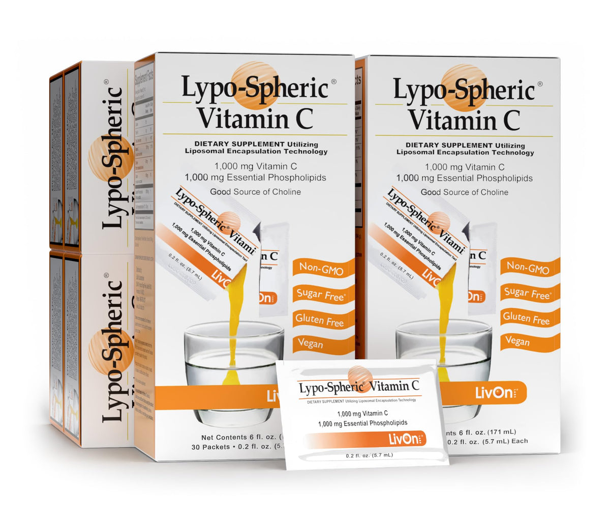 LivOn Laboratories paquete frontal mostrando 6 cajitas y beneficio de dosis prolongada