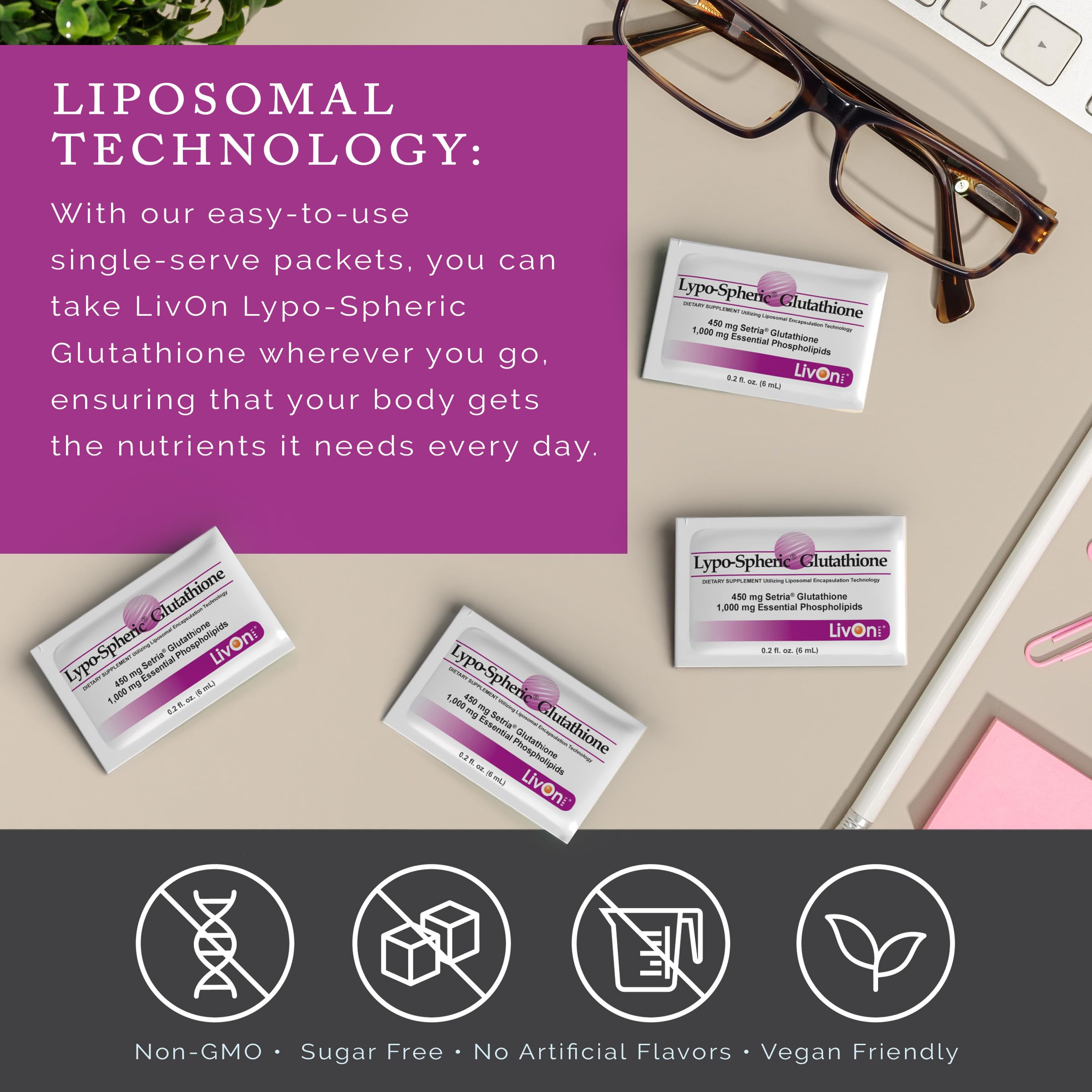LivOn Laboratories etiqueta con ingredientes y certificados destacando fórmula vegana y libre de alérgenos