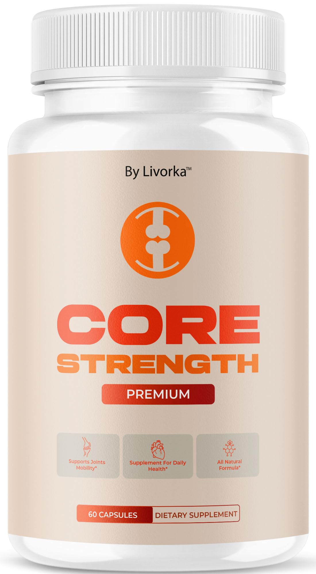 LIVORKA Core Strength vista frontal del envase mostrando diseño y cantidad