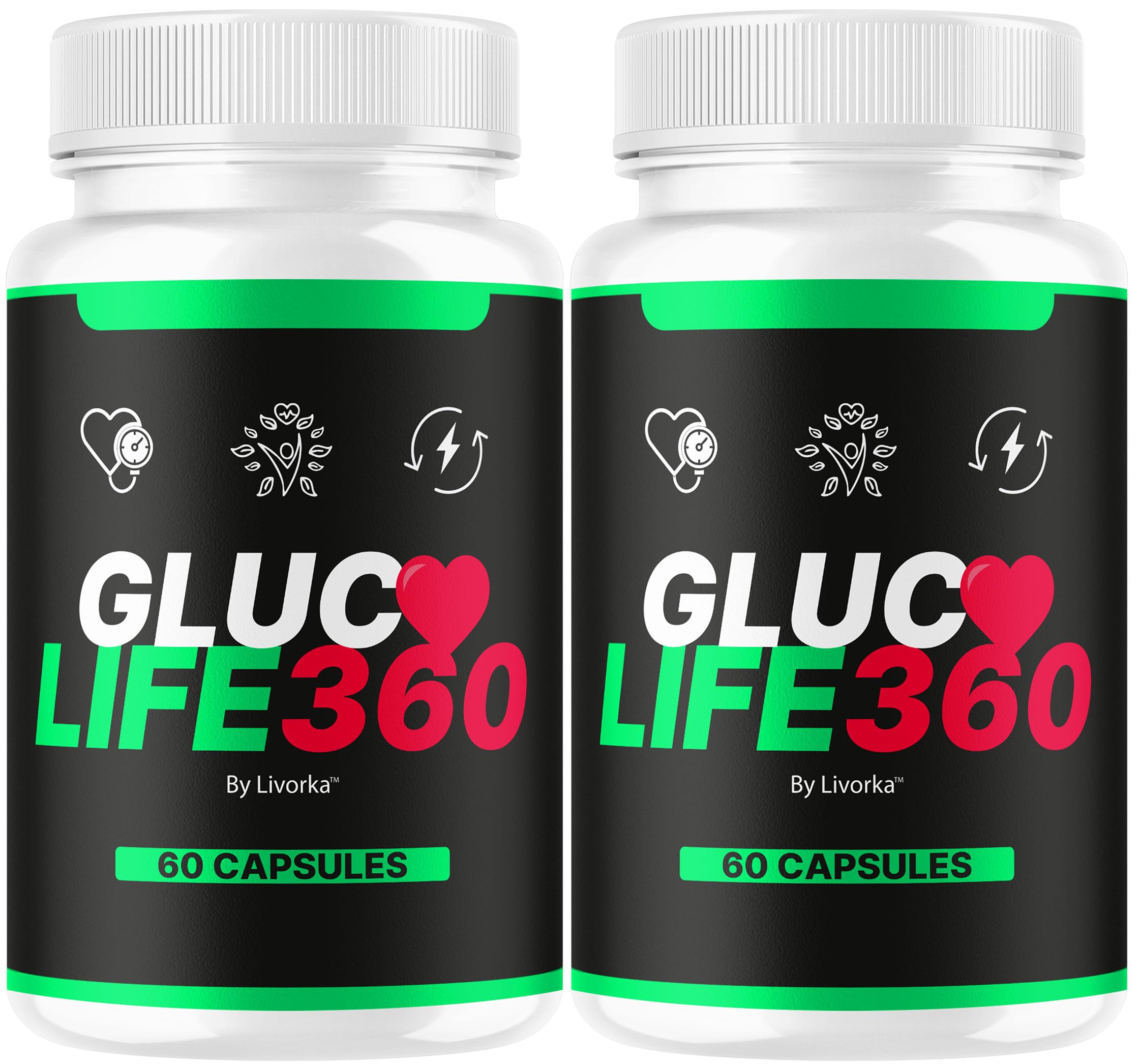 LIVORKA GlucoLife 360 frente del empaque mostrando el producto y beneficios
